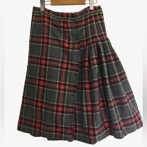 Vintage Plaid Wool Skirt 70s Pleated Kilt Wrap Tartan Grey Stewart Ms Poodle